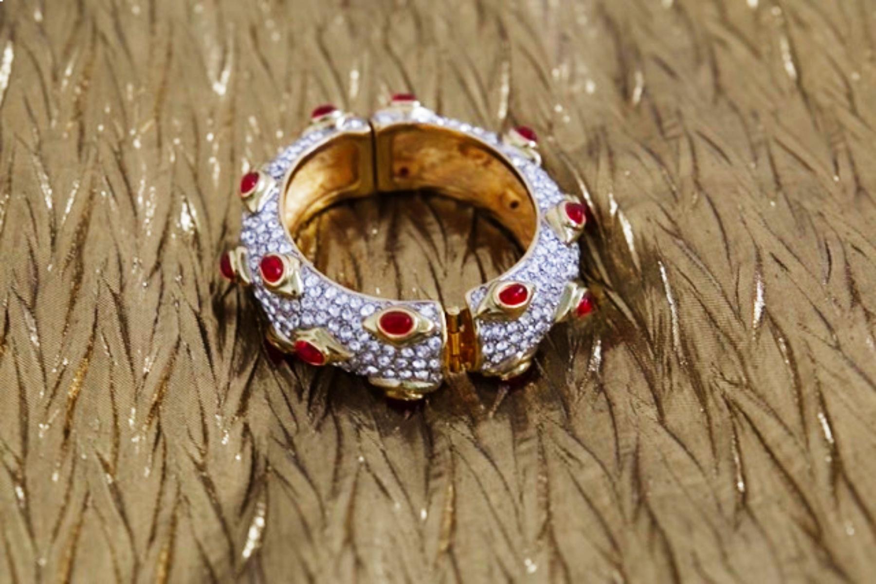 Kenneth Lane Gold Bracelet with Red Stones For Sale 4