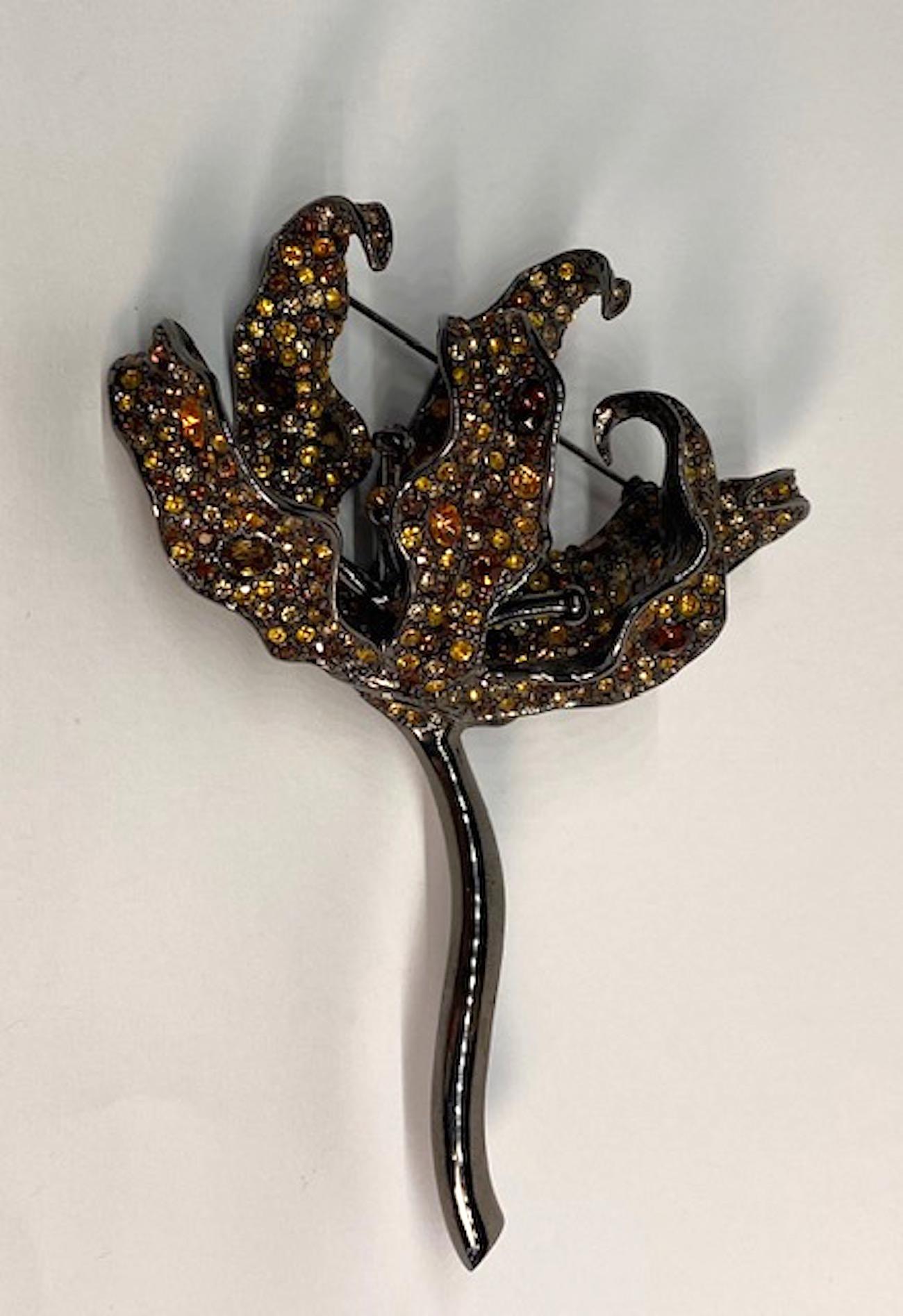 Kenneth Lane Huge Rhinestone Flower Tiger Lily Brooch In Excellent Condition In New York, NY