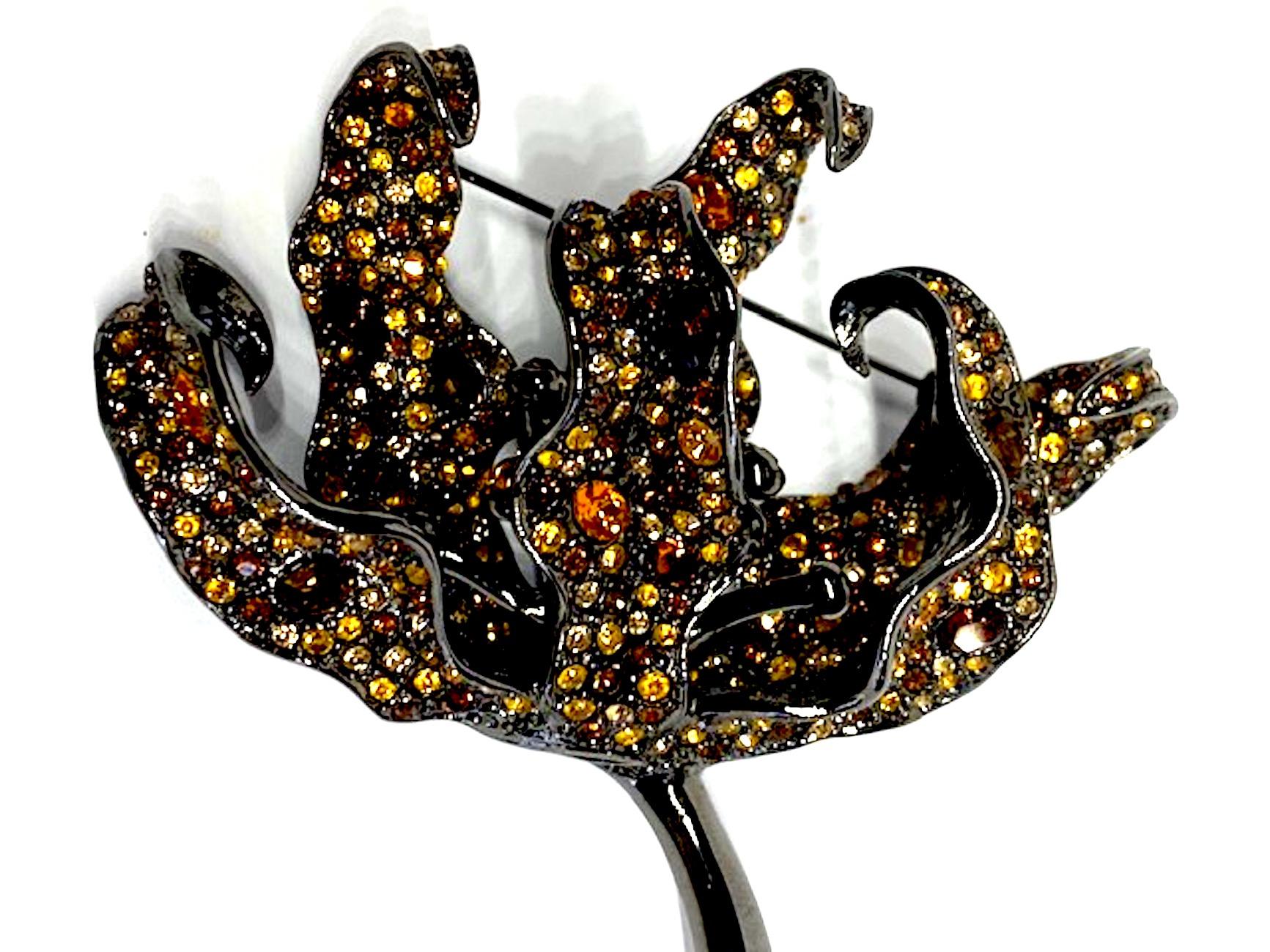Women's or Men's Kenneth Lane Huge Rhinestone Flower Tiger Lily Brooch
