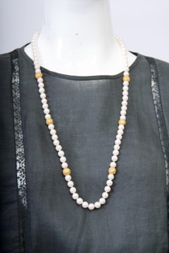 Kenneth Lane Long Pearl Necklace with Goldtone Balls