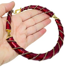 Collana girocollo firmata KENNETH Lane, vintage, in oro e smalto rosso, massiccia e di design