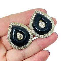 KENNETH LANE signed vintage gold resin rhinestones designer clip on earrings