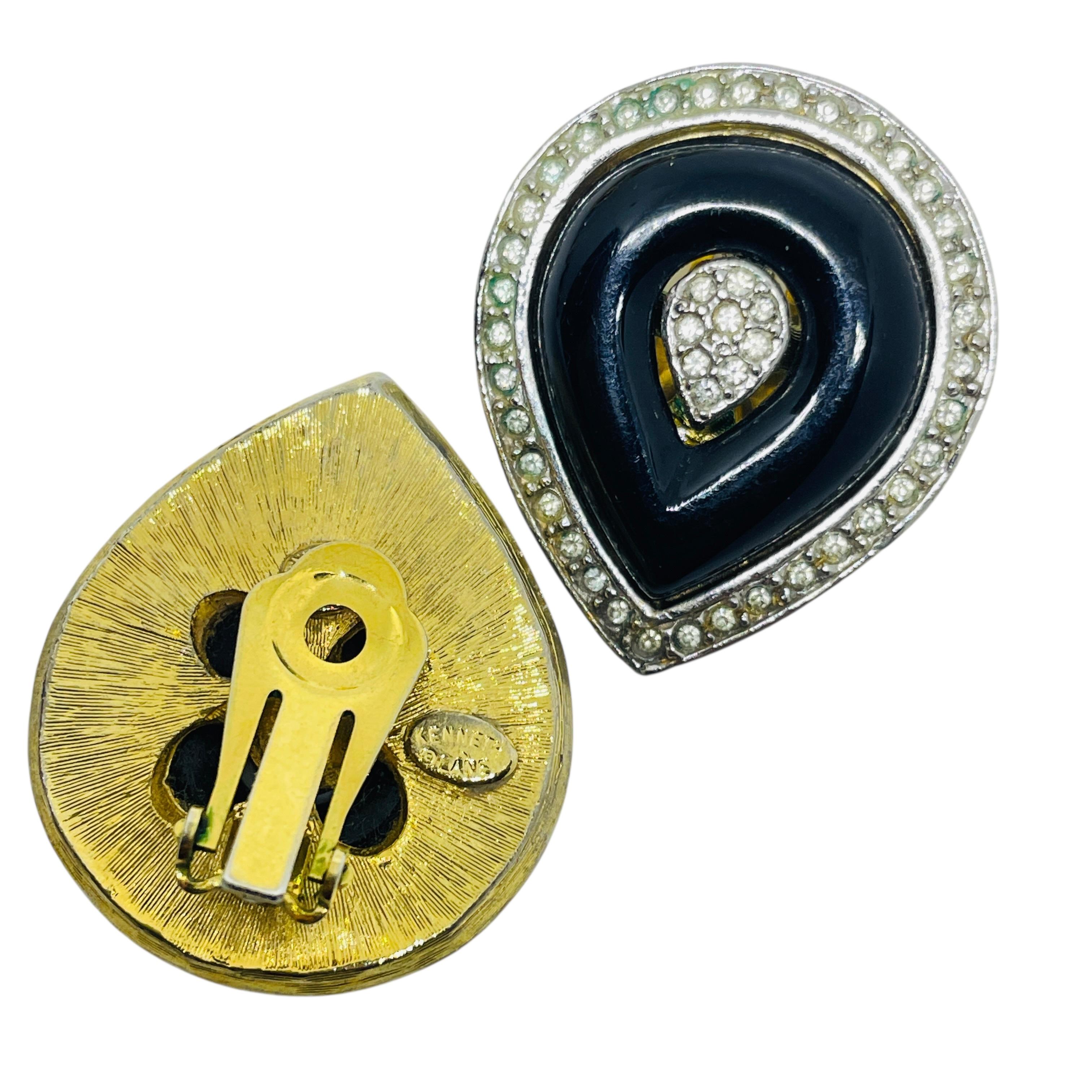 KENNETH LANE signiert Vintage Gold Harz Strass Designer Clip auf Ohrringe im Zustand „Gut“ im Angebot in Palos Hills, IL