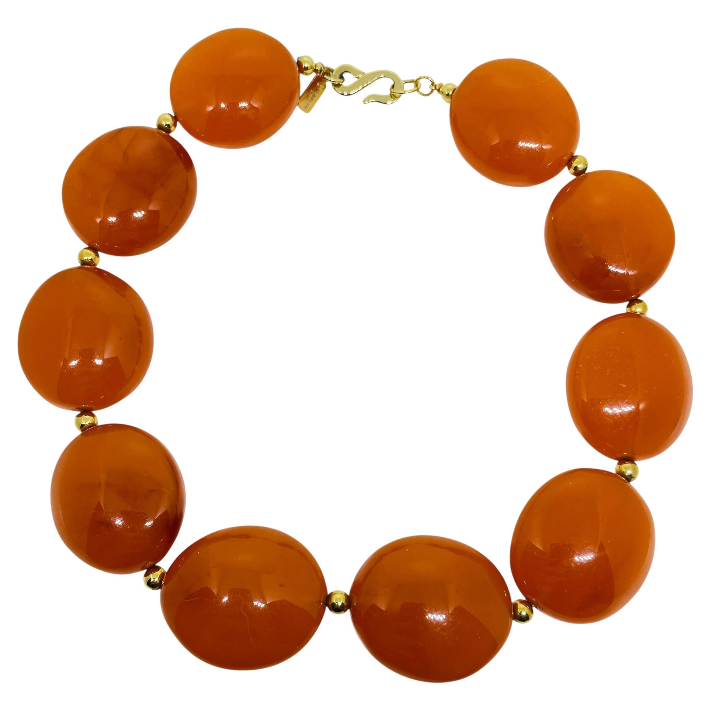 Pre-owned Kenneth Jay Lane Kenneth Lane Signed Vintage Massive Amber Resin Beaded Designer Necklace In Brown