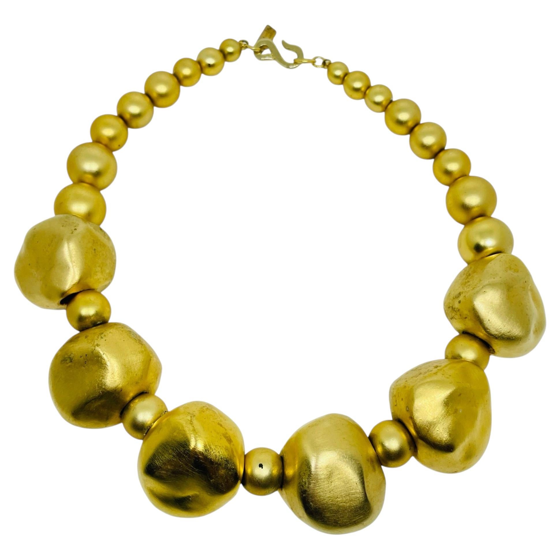 KENNETH LANE signed vintage matte gold tone massive heavy designer necklace For Sale