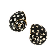 Vintage Kenneth Lane Snail Golden Metal Clip Earrings Enamelled