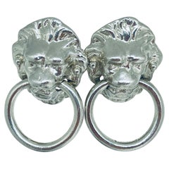 KENNETH LANE vintage silver tone lions door knocker designer clip on earrings