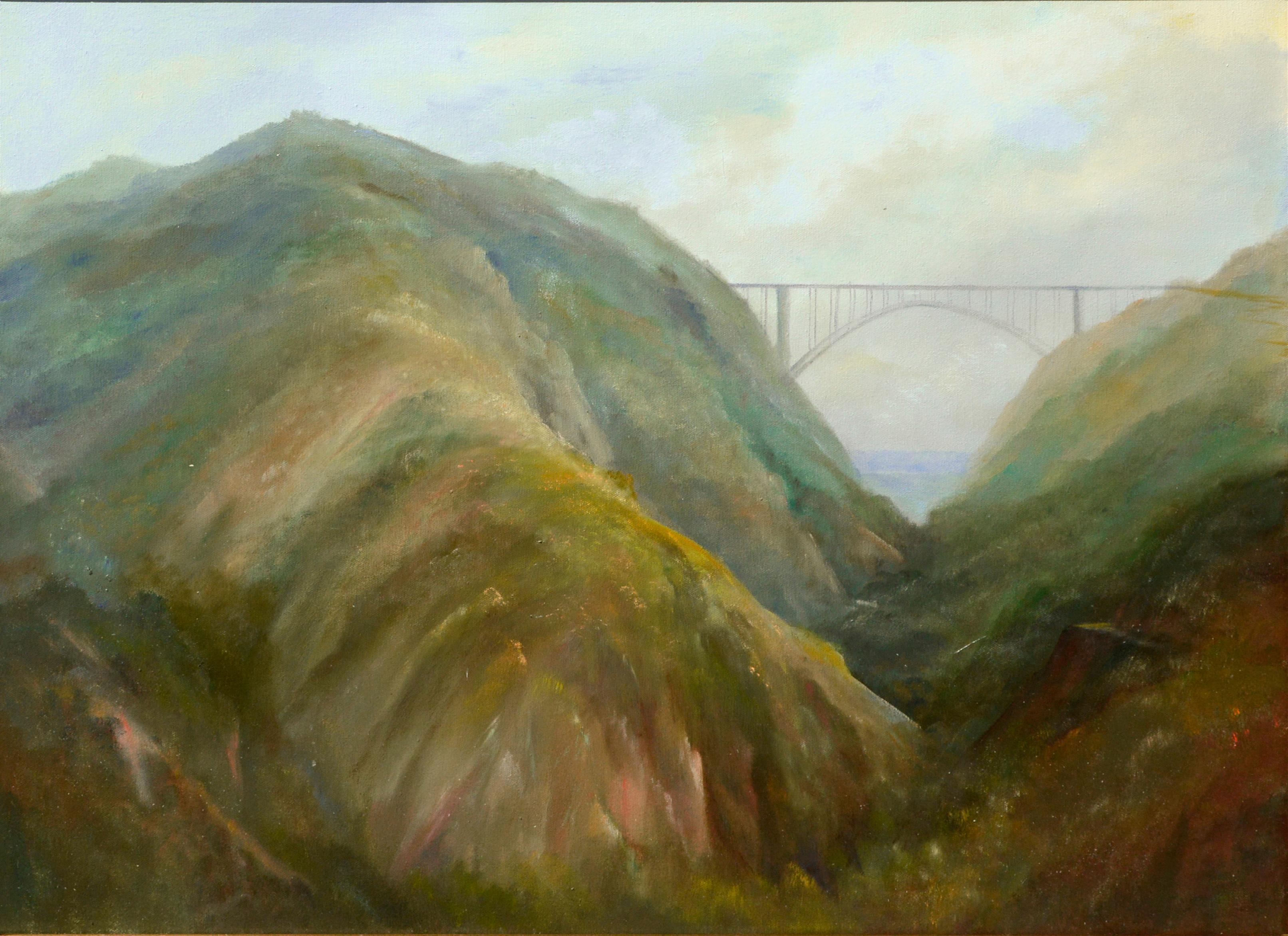 Bixby Creek Bridge at Big Sur California Landscape in oil on Artists on Canvas  - Painting by Kenneth Lucas