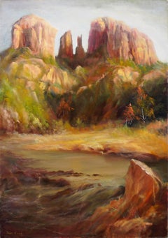 Vintage Sedona Red Rocks, Southwestern Desert Landscape 