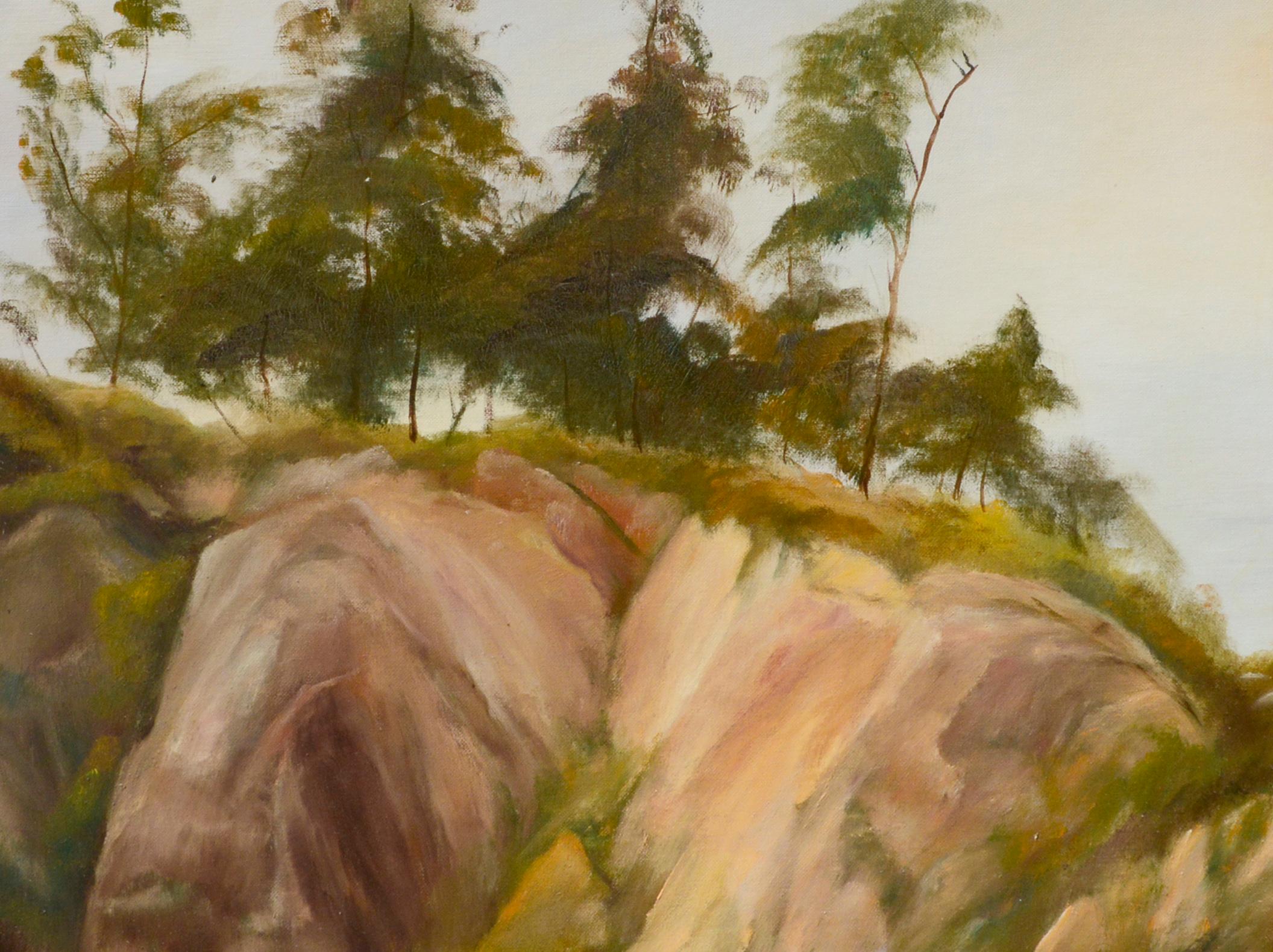 The Trees at the Top of the Big Sur Coastal Bluffs Landscape - Huile sur panneau d'artiste  - Impressionnisme américain Painting par Kenneth Lucas
