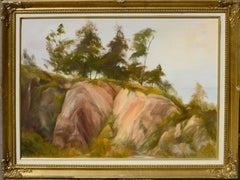 Vintage Trees at the Top of the Big Sur Coastal Bluffs Landscape - Oil on Artists Board 