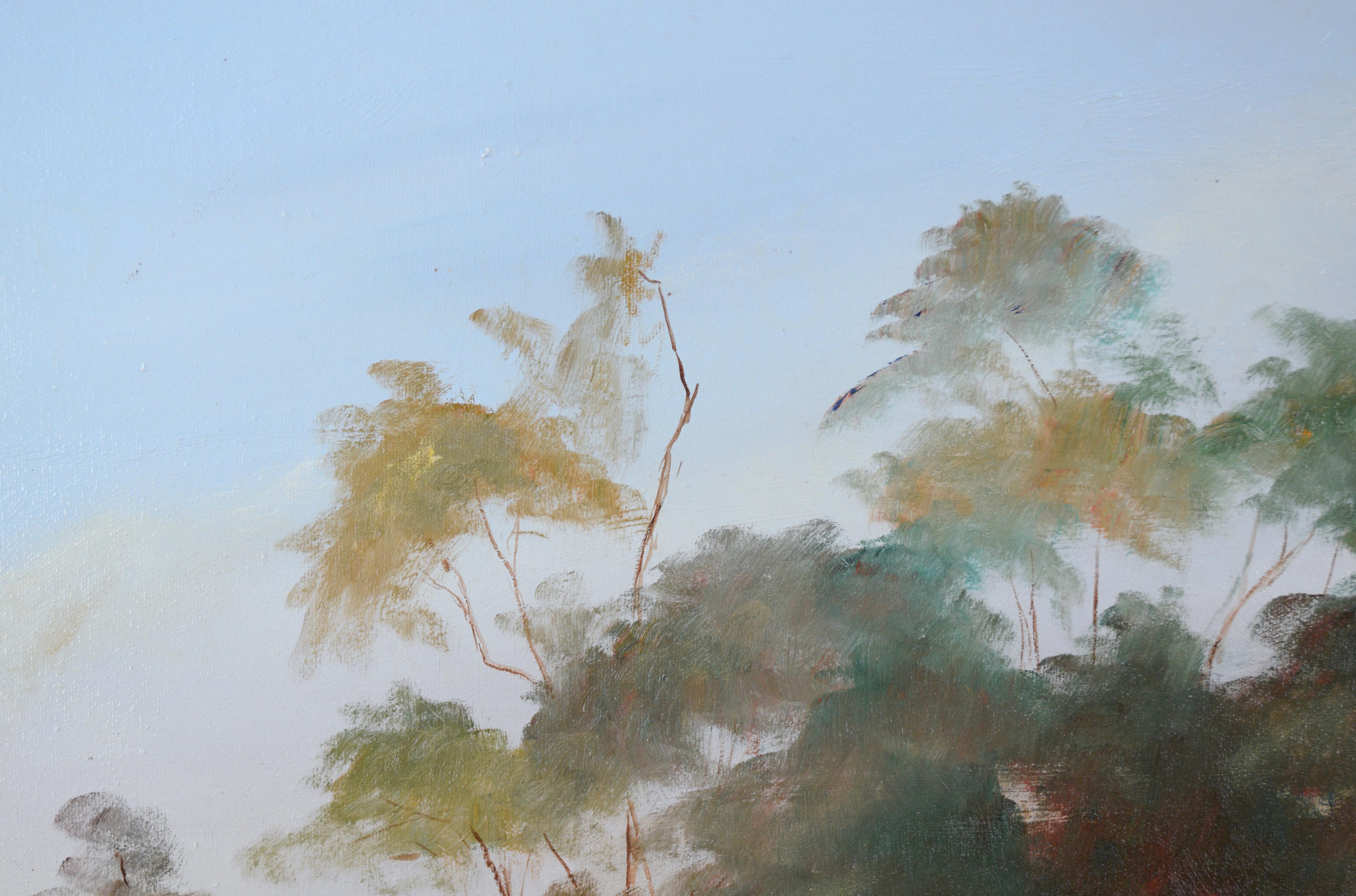 Trees at the Top of the Hill - California Coastal Landscape in Oil on Canvas - Painting by Kenneth Lucas