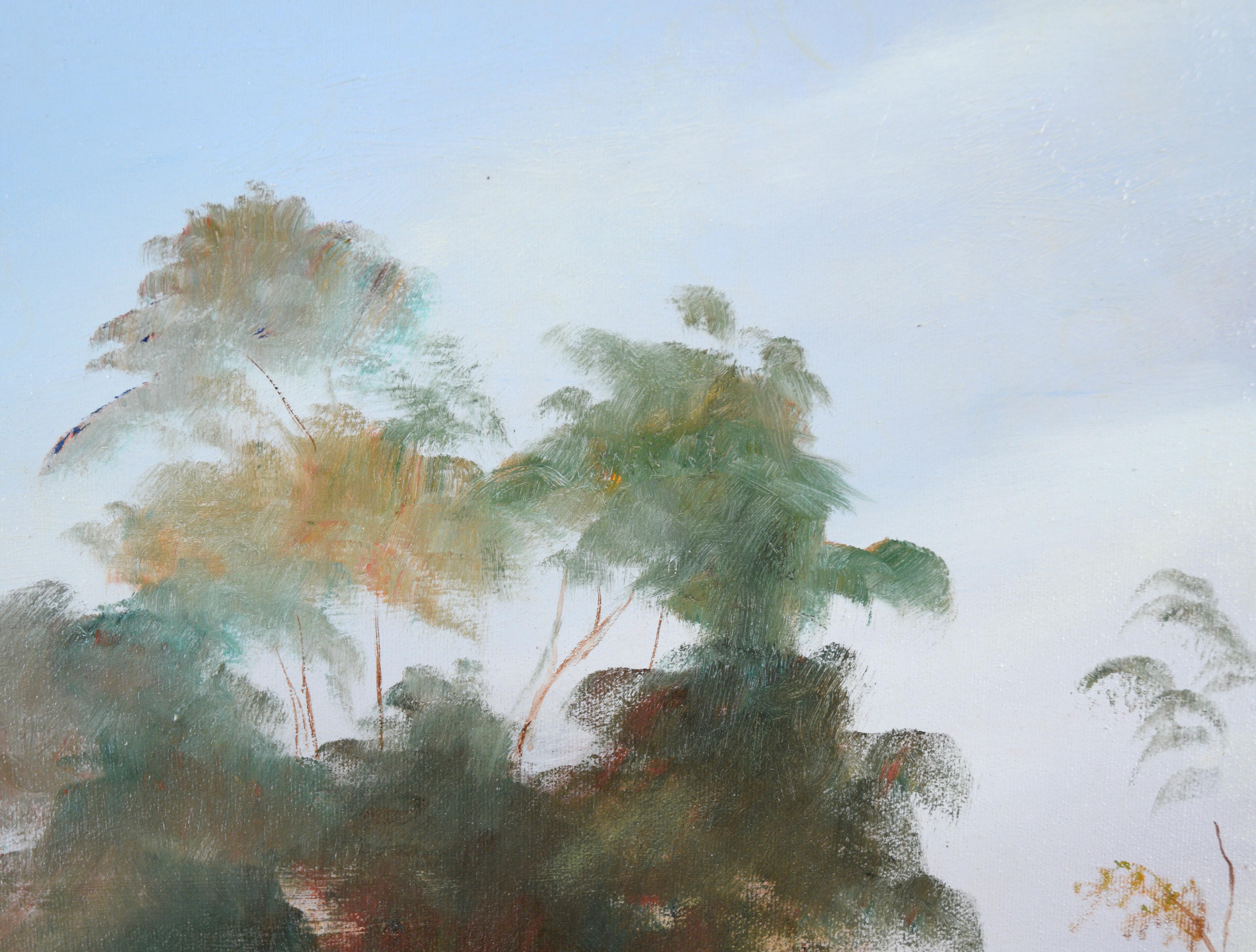 Trees at the Top of the Hill (Trees au sommet de la colline) - Paysage côtier de Californie, huile sur toile - Impressionnisme américain Painting par Kenneth Lucas