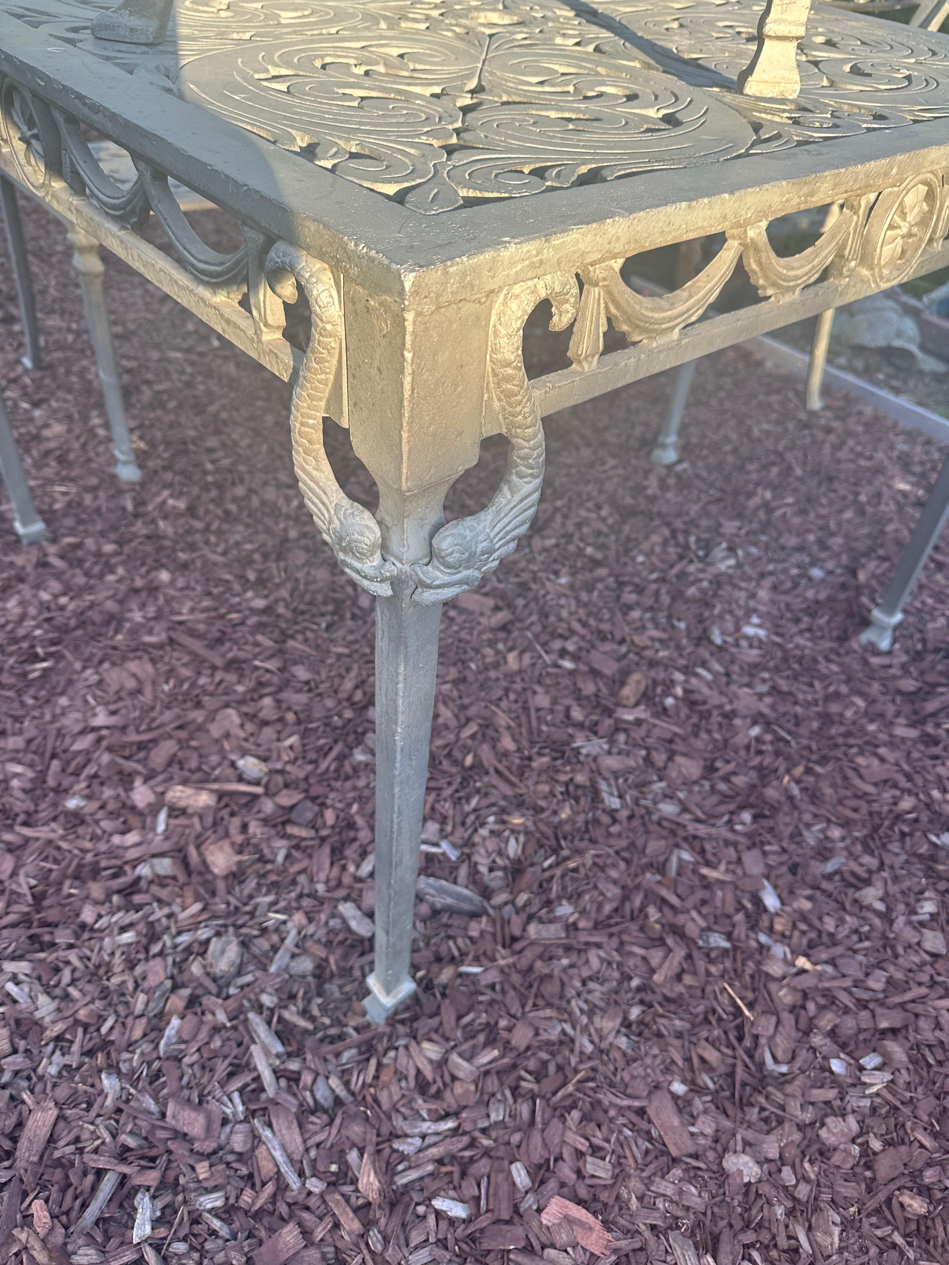 Aluminum Kenneth Lynch and Sons Filigree Design Star& Dolphin patio set, Rare, circa 1950 For Sale