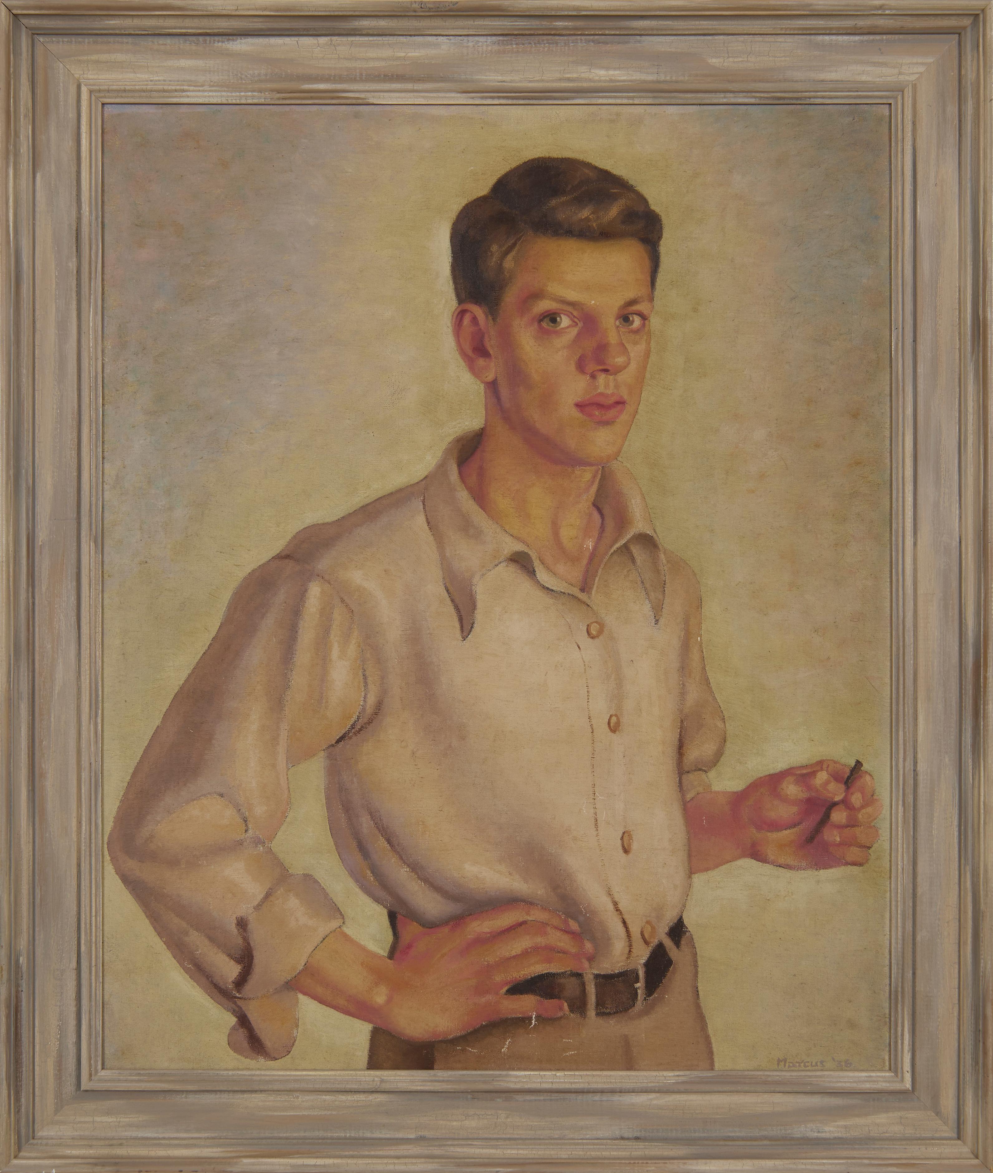 Self Portrait of the Artist, Early 20th Century Oil Painting, Cleveland Artist - Brown Figurative Painting by Kenneth Marcus Hugh