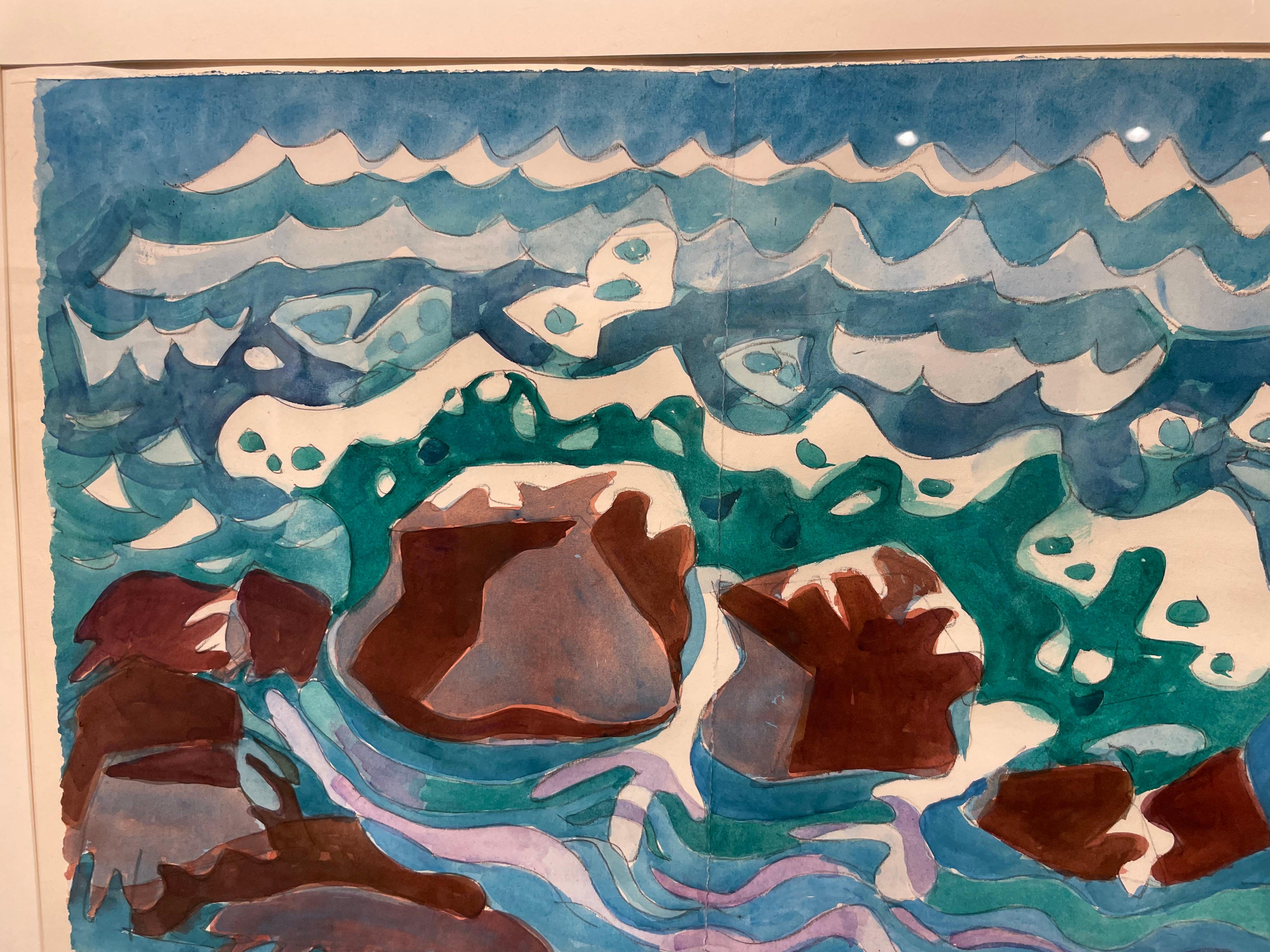 Small Craft Advisory, 20th Century Abstract Figural Seascape, Cleveland Artist For Sale 6