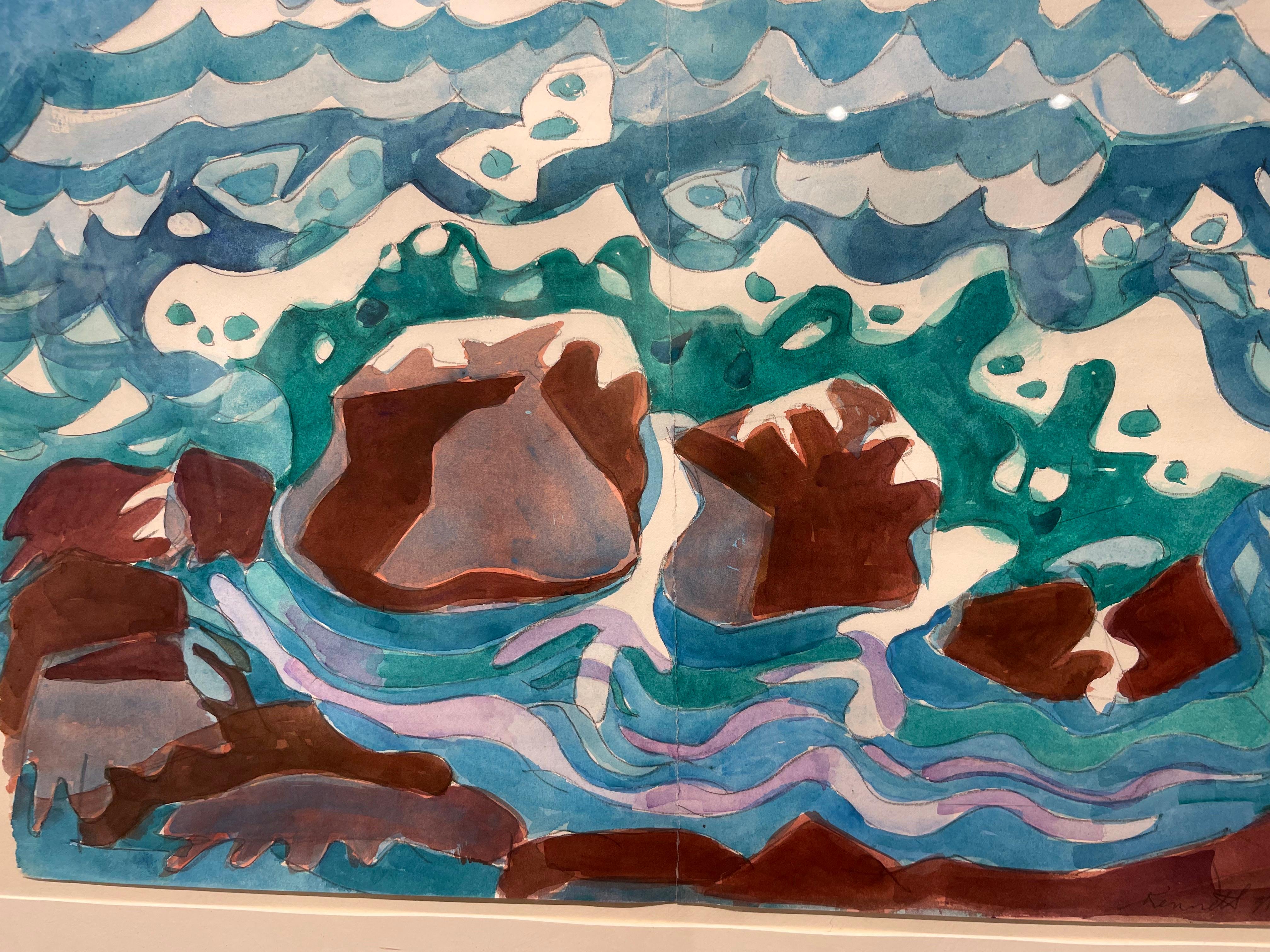 Small Craft Advisory, 20th Century Abstract Figural Seascape, Cleveland Artist For Sale 7