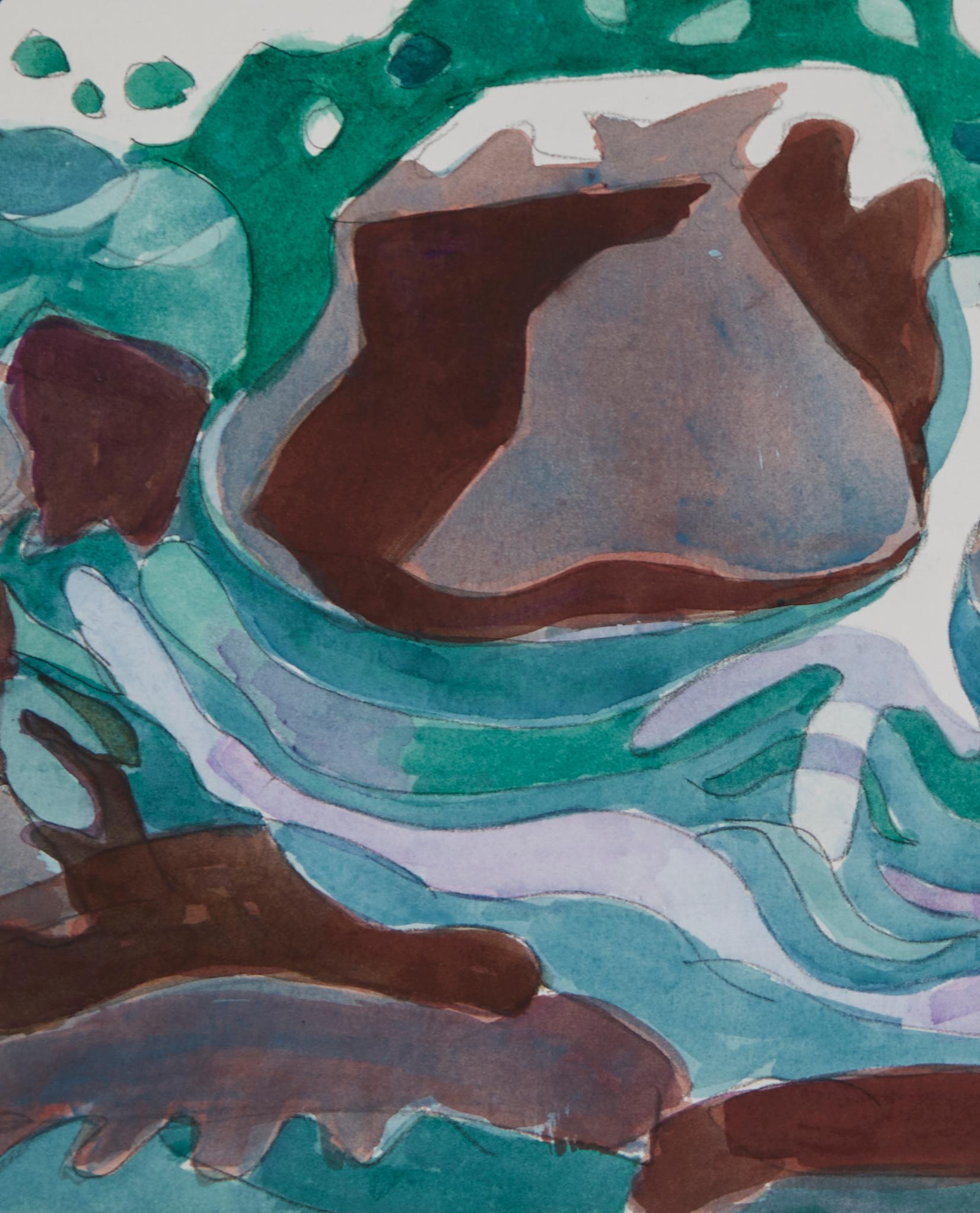 Small Craft Advisory, 20th Century Abstract Figural Seascape, Cleveland Artist - Gray Figurative Painting by Kenneth Marcus Hugh