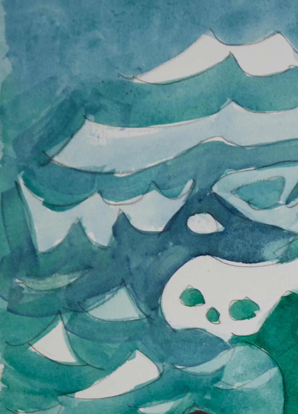 Small Craft Advisory, 20th Century Abstract Figural Seascape, Cleveland Artist For Sale 1