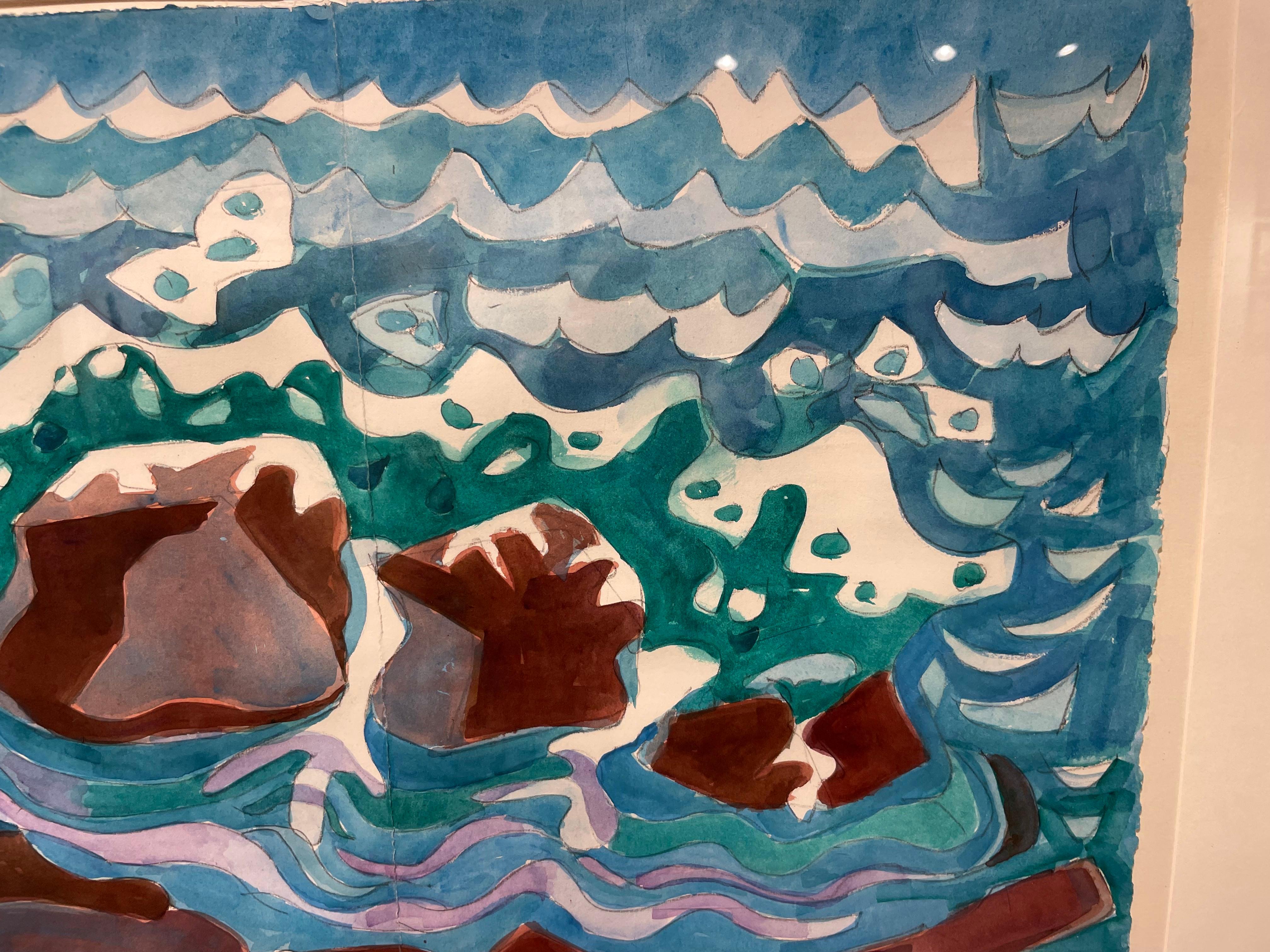 Small Craft Advisory, 20th Century Abstract Figural Seascape, Cleveland Artist For Sale 5