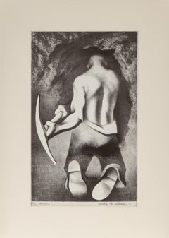 1950 The Miner Lithograph by Kenneth Miller Adams Taos Artist, 20th Century Art