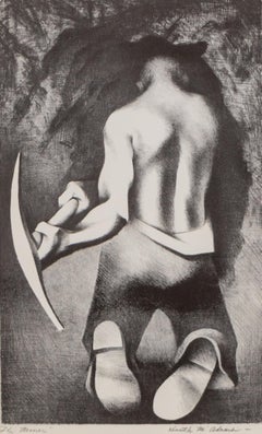 1950 The Miner Lithograph by Kenneth Miller Adams Taos Artist, 20th Century Art