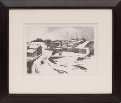 Litografia invernale del 1950 firmata New Mexico - Paesaggio innevato originale d'epoca