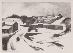 1950er Jahre signiert New Mexico Winter Lithographie - Original Vintage verschneite Landschaft Kunst