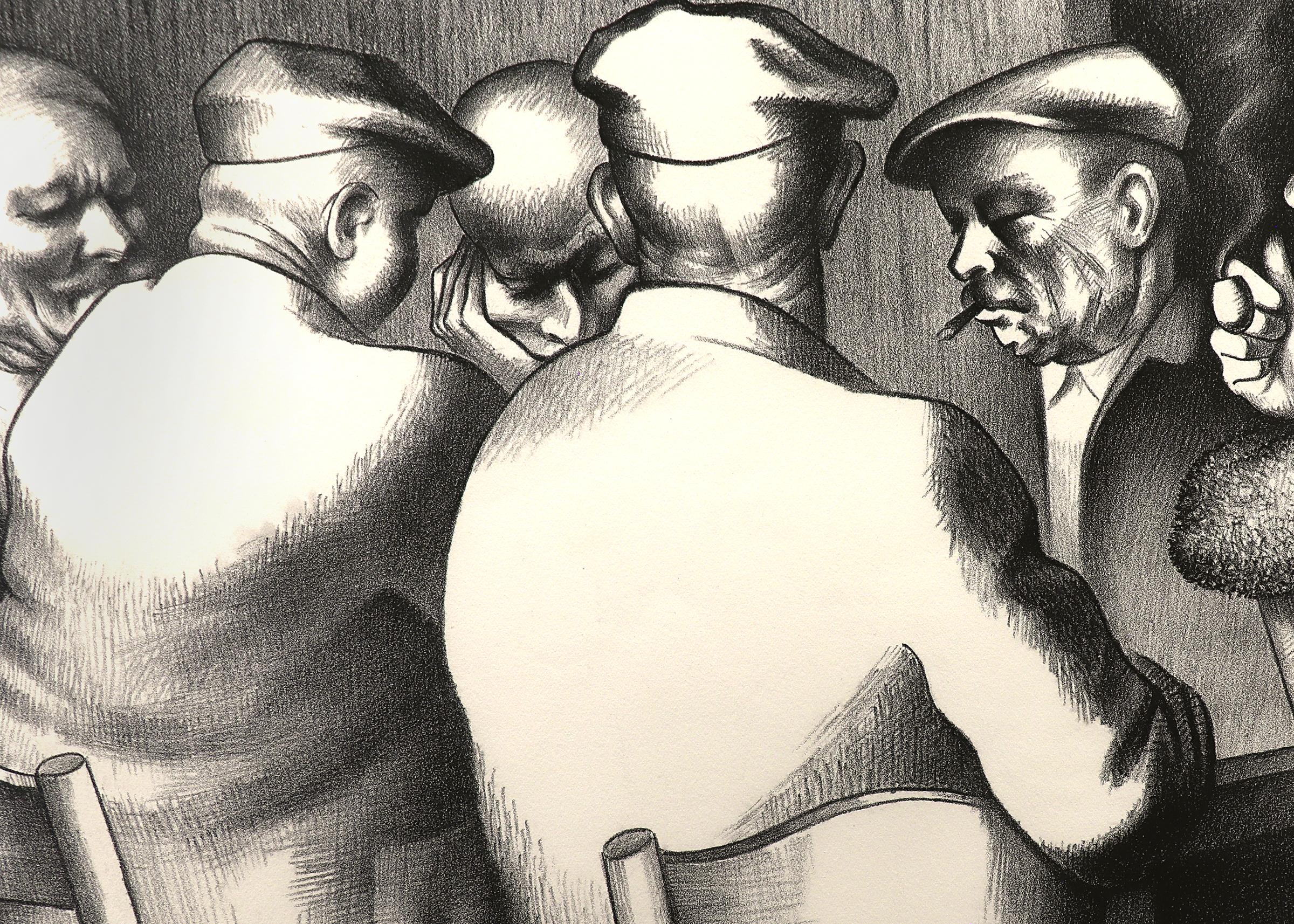 Card Players (16/100), 1959 Framed Figurative Lithograph Print, Interior Scene - Gray Interior Print by Kenneth Miller Adams