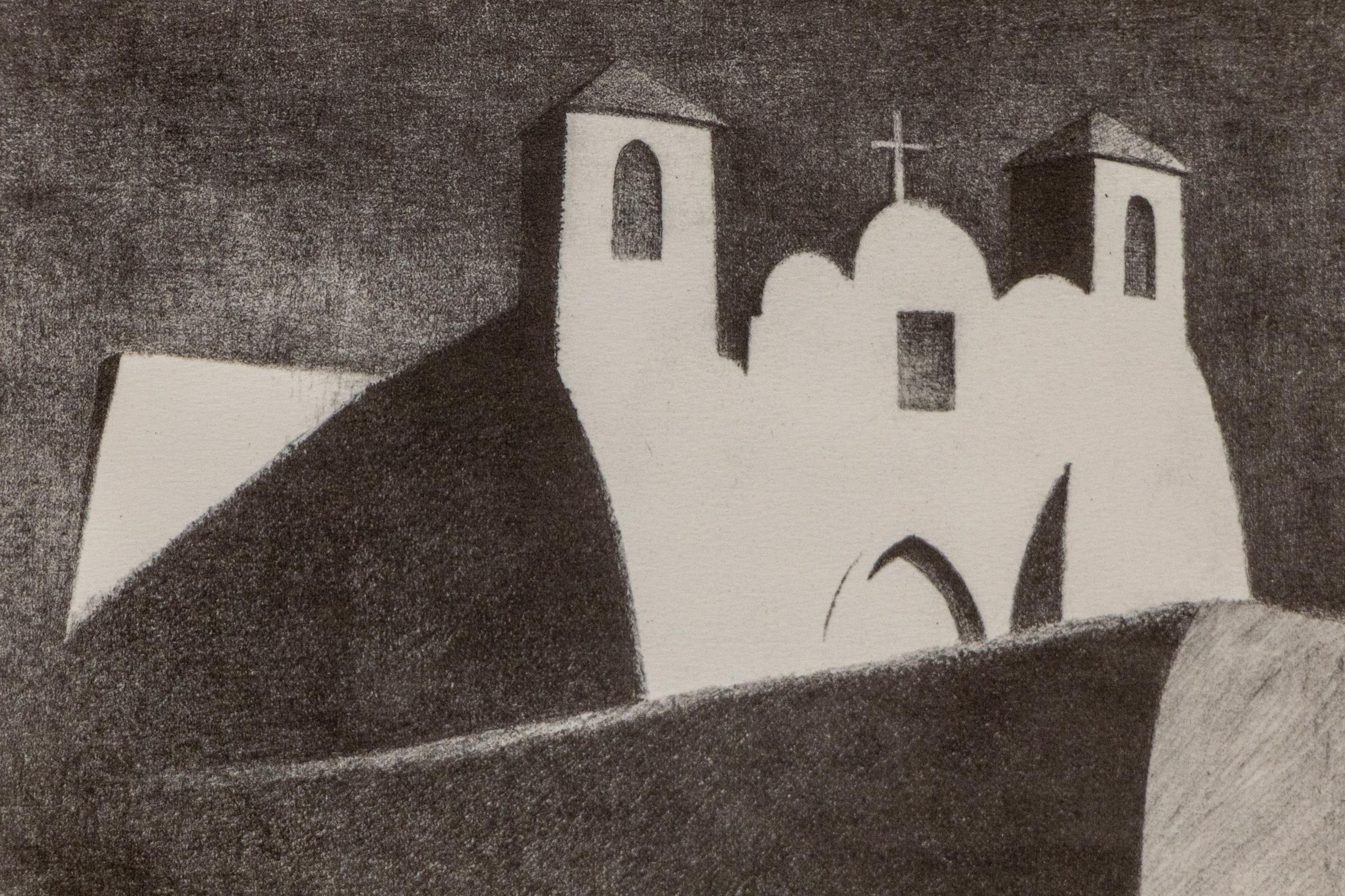 “Ranchos de Taos Church Moonlight” 1950 Lithograph by Kenneth Miller Adams For Sale 5