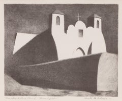 “Ranchos de Taos Church Moonlight” 1950 Lithograph by Kenneth Miller Adams
