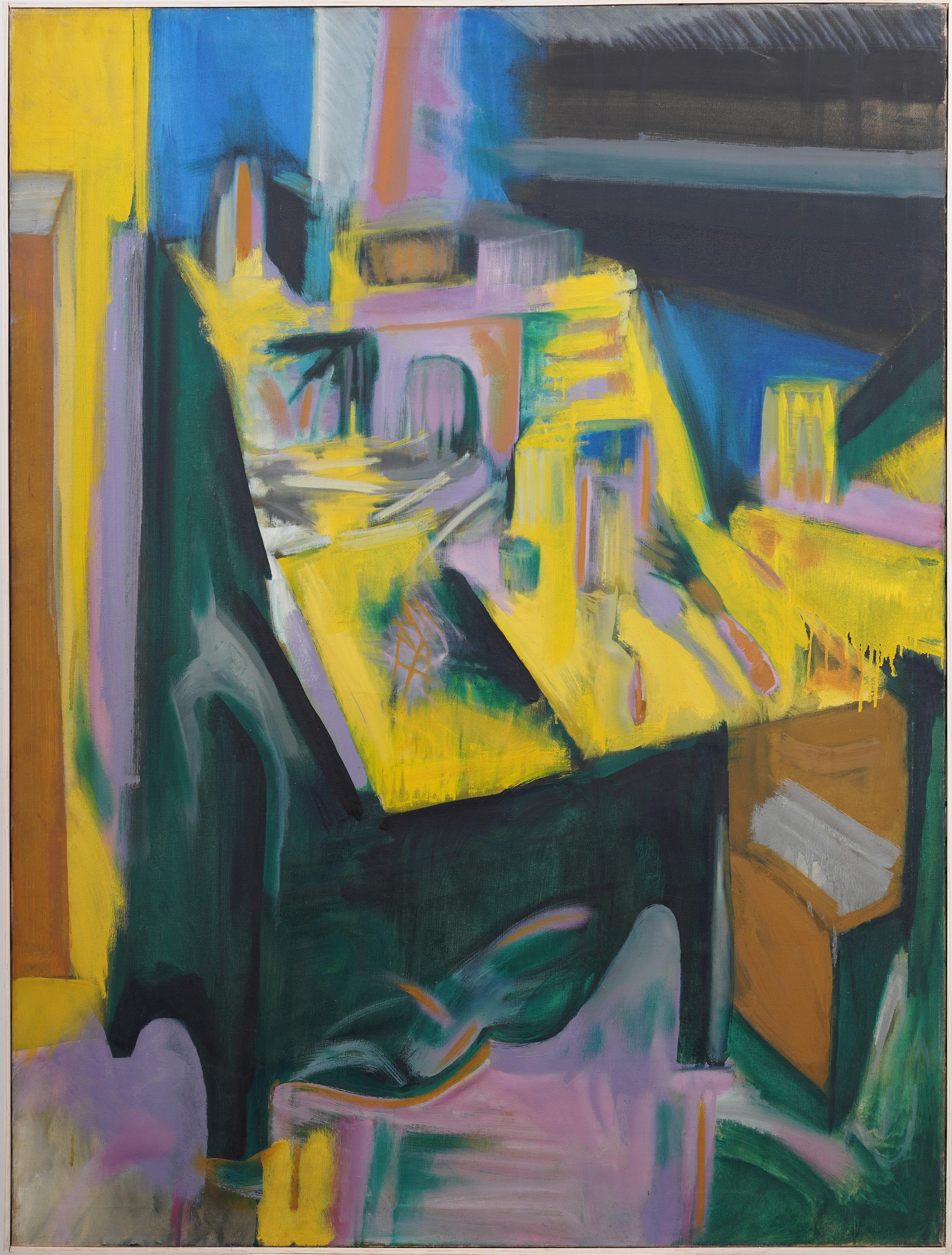 Antico dipinto ad olio americano di grandi dimensioni, espressionista astratto, incorniciato e raro - Painting di Kenneth Munowitz