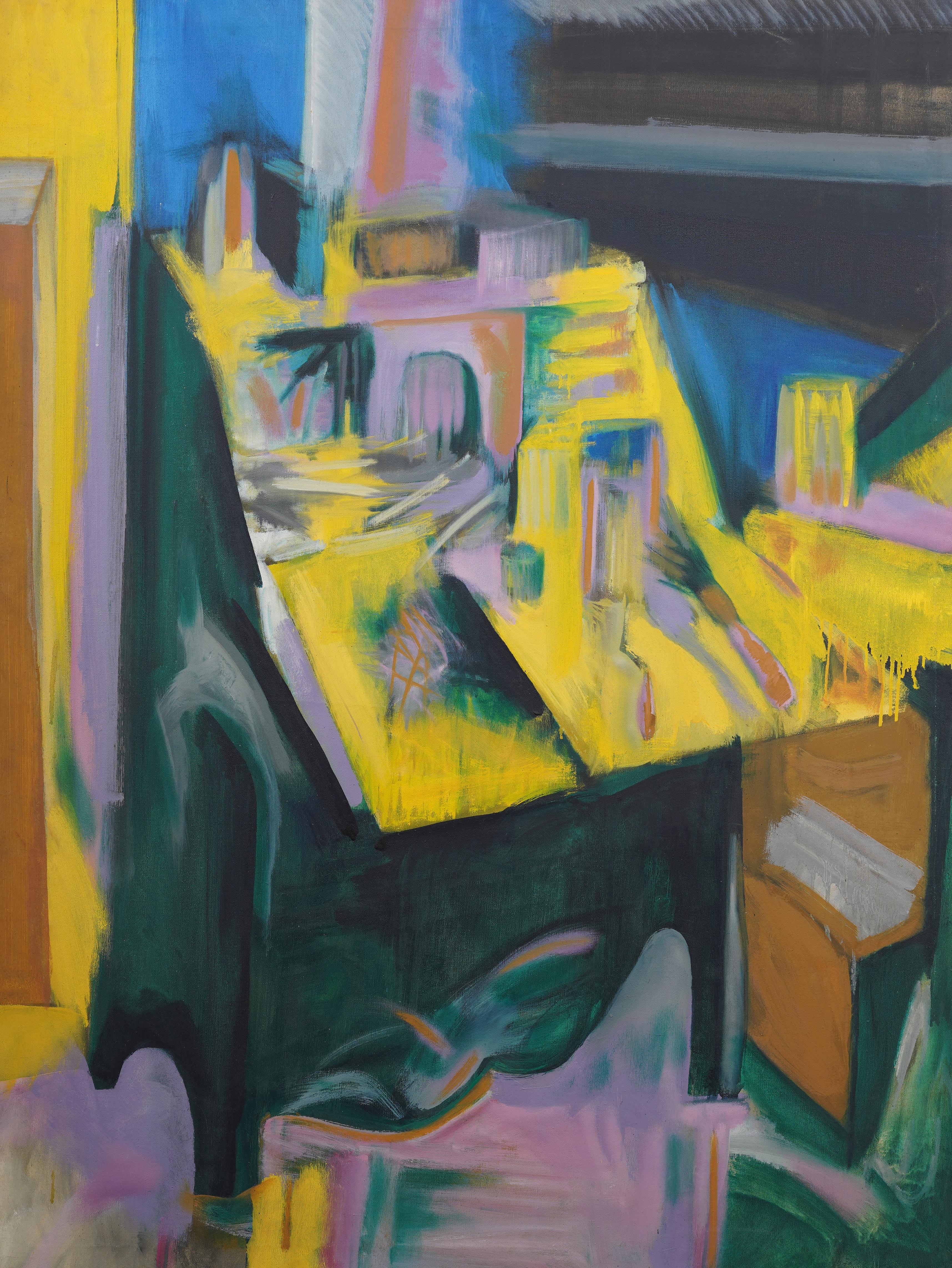 Antico dipinto ad olio americano di grandi dimensioni, espressionista astratto, incorniciato e raro - Painting Espressionismo astratto di Kenneth Munowitz