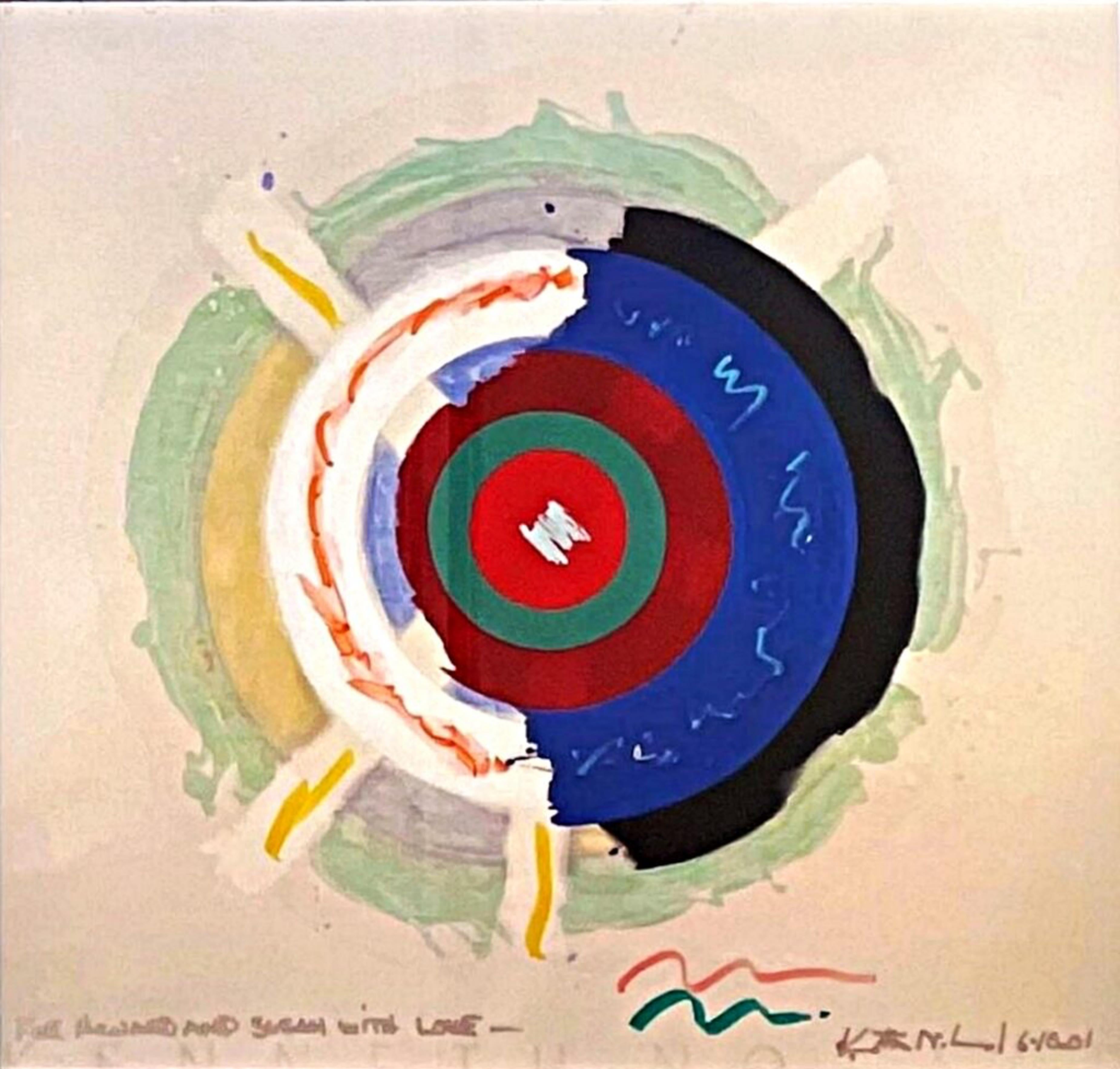 Target acrylic on paper geometric Color Field painting signed & inscribed Framed - Art by Kenneth Noland
