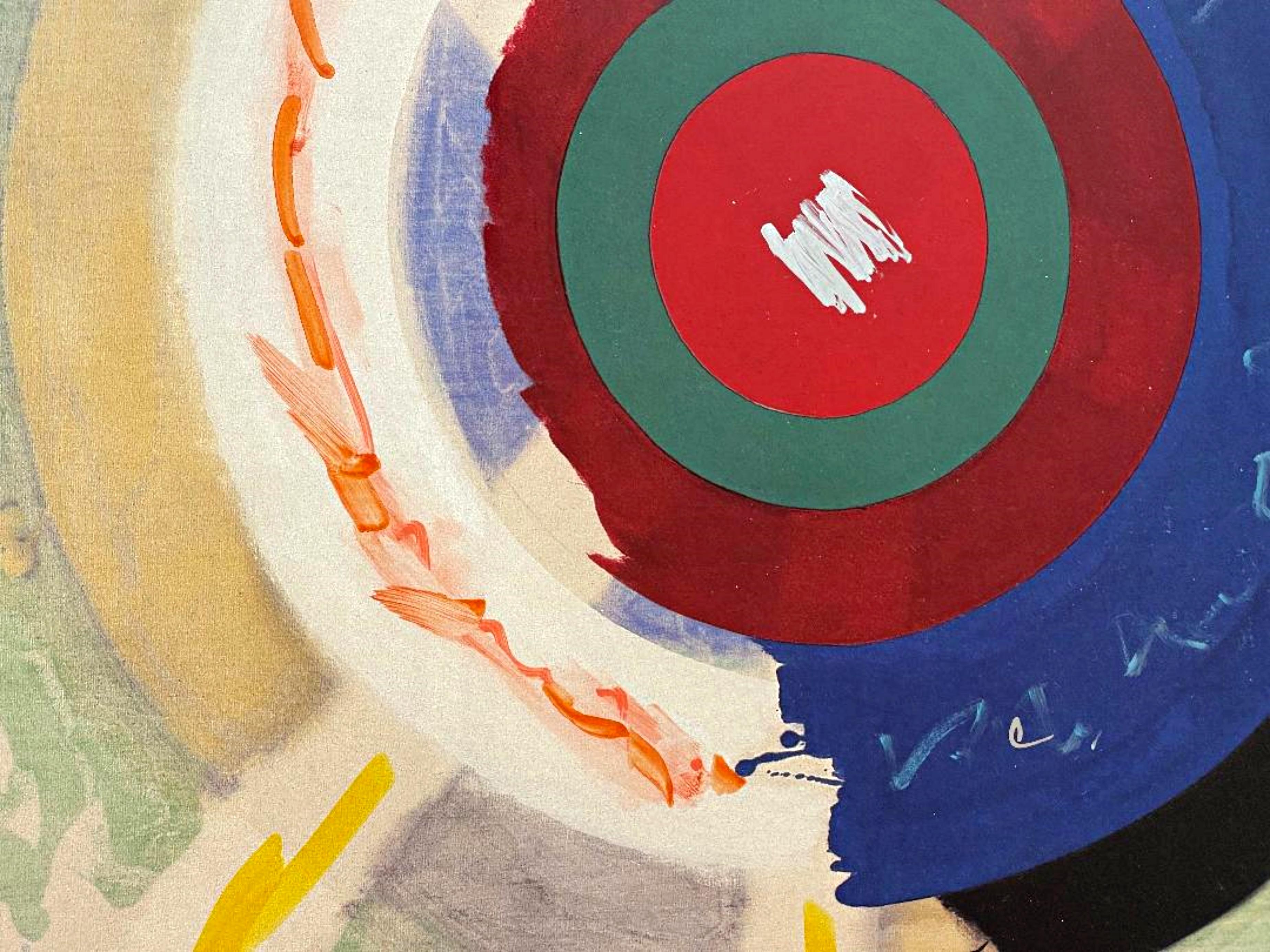 Target acrylic on paper geometric Color Field painting signed & inscribed Framed - Beige Abstract Painting by Kenneth Noland