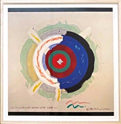 Target acrilico su carta pittura geometrica Color Field firmata e iscritta Incorniciata