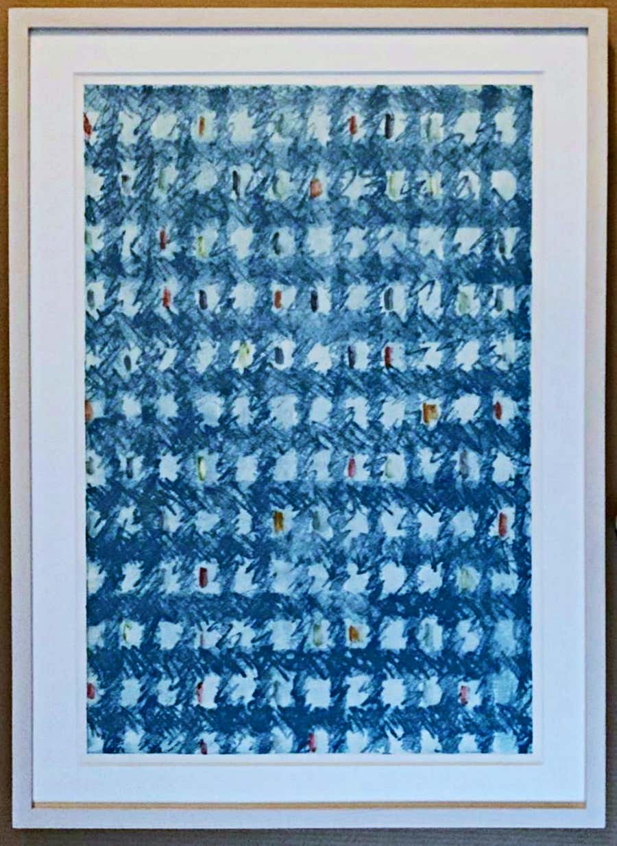 Monotype w/hand painting, geometric art famed color field painter, signed Framed