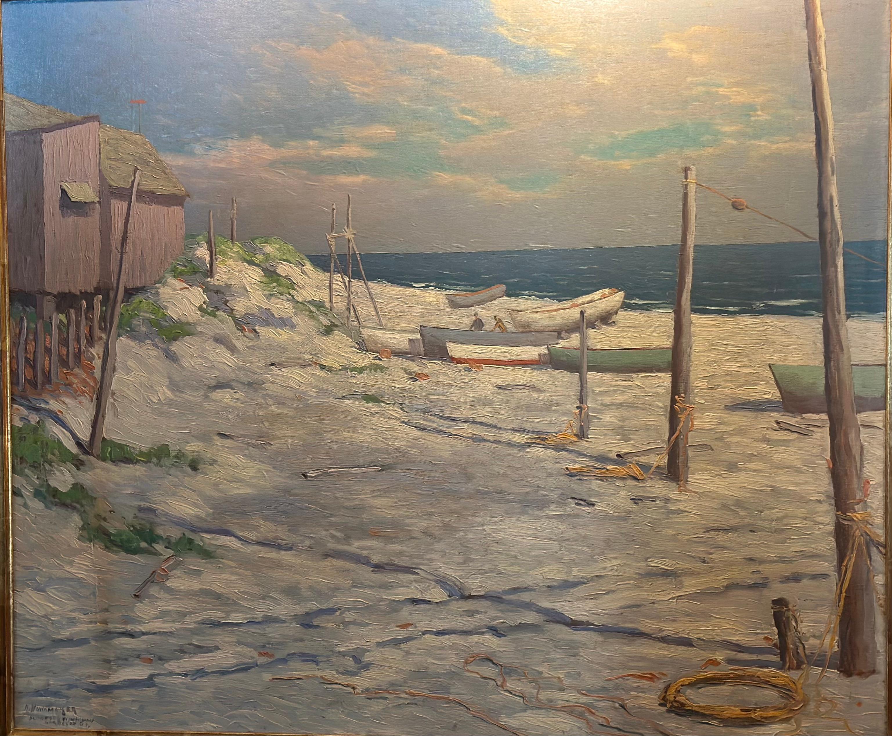 Flounder Fischer in Barnegat Beach, N.J. – Painting von Kenneth Nunamaker