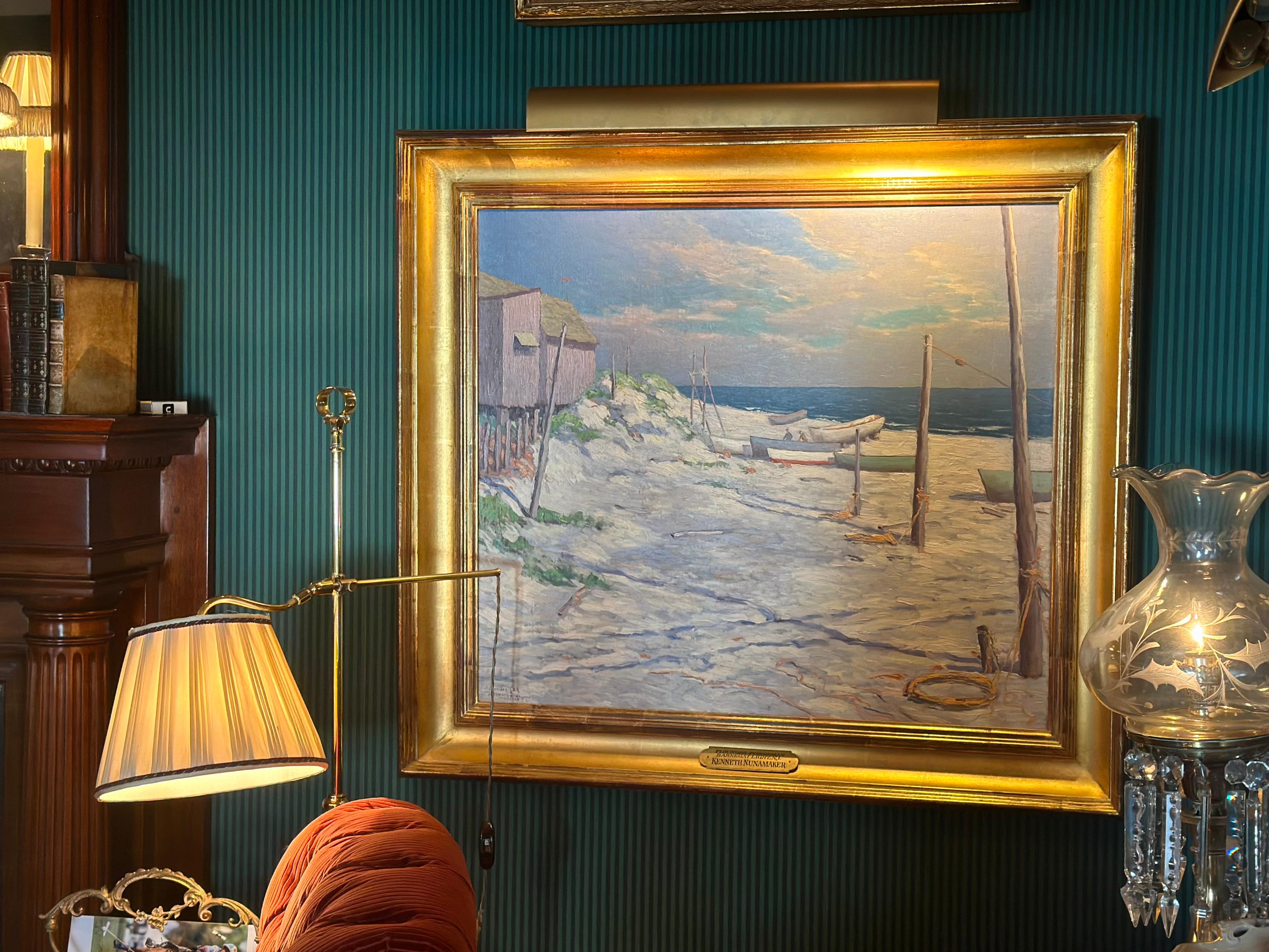 Flounder Fischer in Barnegat Beach, N.J. (Braun), Landscape Painting, von Kenneth Nunamaker