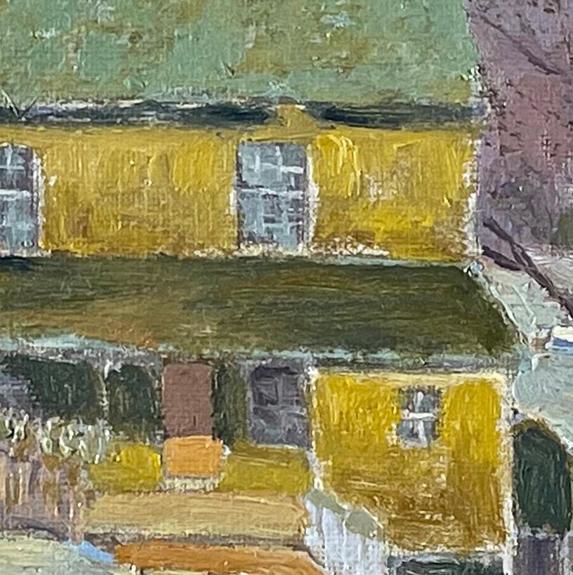 House in Center Bridge, Haus (Grau), Landscape Painting, von Kenneth Nunamaker