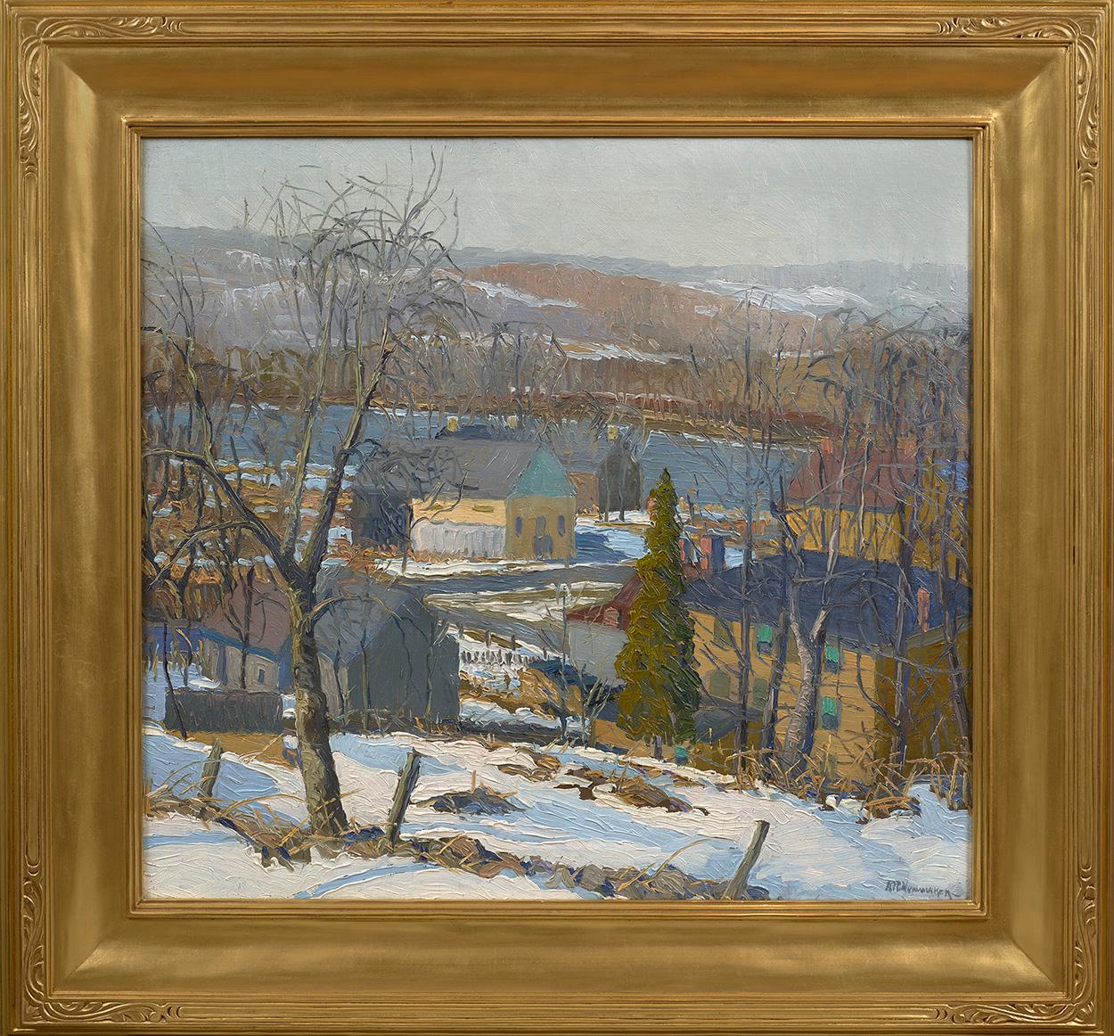 Snowy Winter Landscape on the Delaware - Painting by Kenneth R. Nunamaker