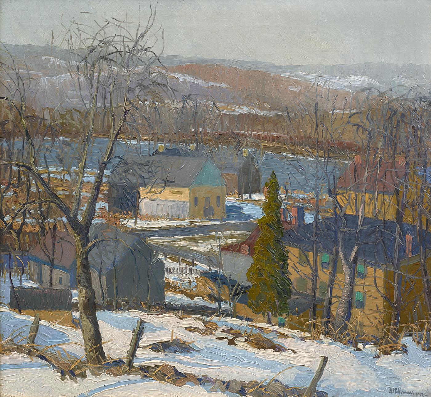 Kenneth R. Nunamaker Landscape Painting - Snowy Winter Landscape on the Delaware
