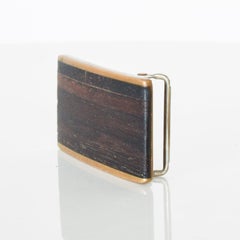 Kenneth Reid Modern Cowboy Brass and Wood Belt Buckle New Mexico 1970s