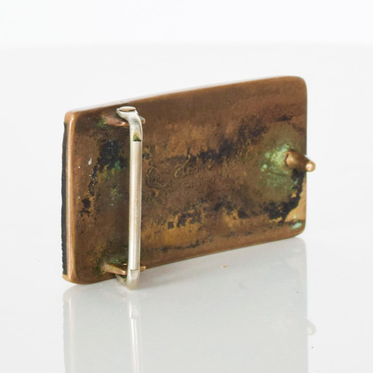 Mid-Century Modern Kenneth Reid Modern Cowboy Brass and Wood Belt Buckle New Mexico 1970s For Sale
