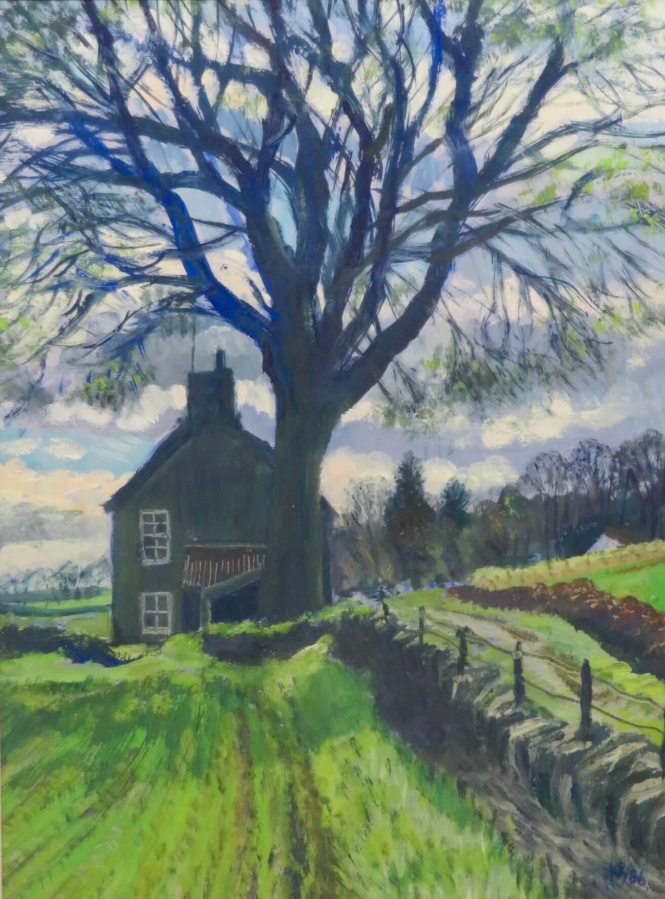 Kenneth Roberts (1932-1995) SCOTTISH FARMHOUSE Oil Painting DUNDEE INT. signed For Sale 1