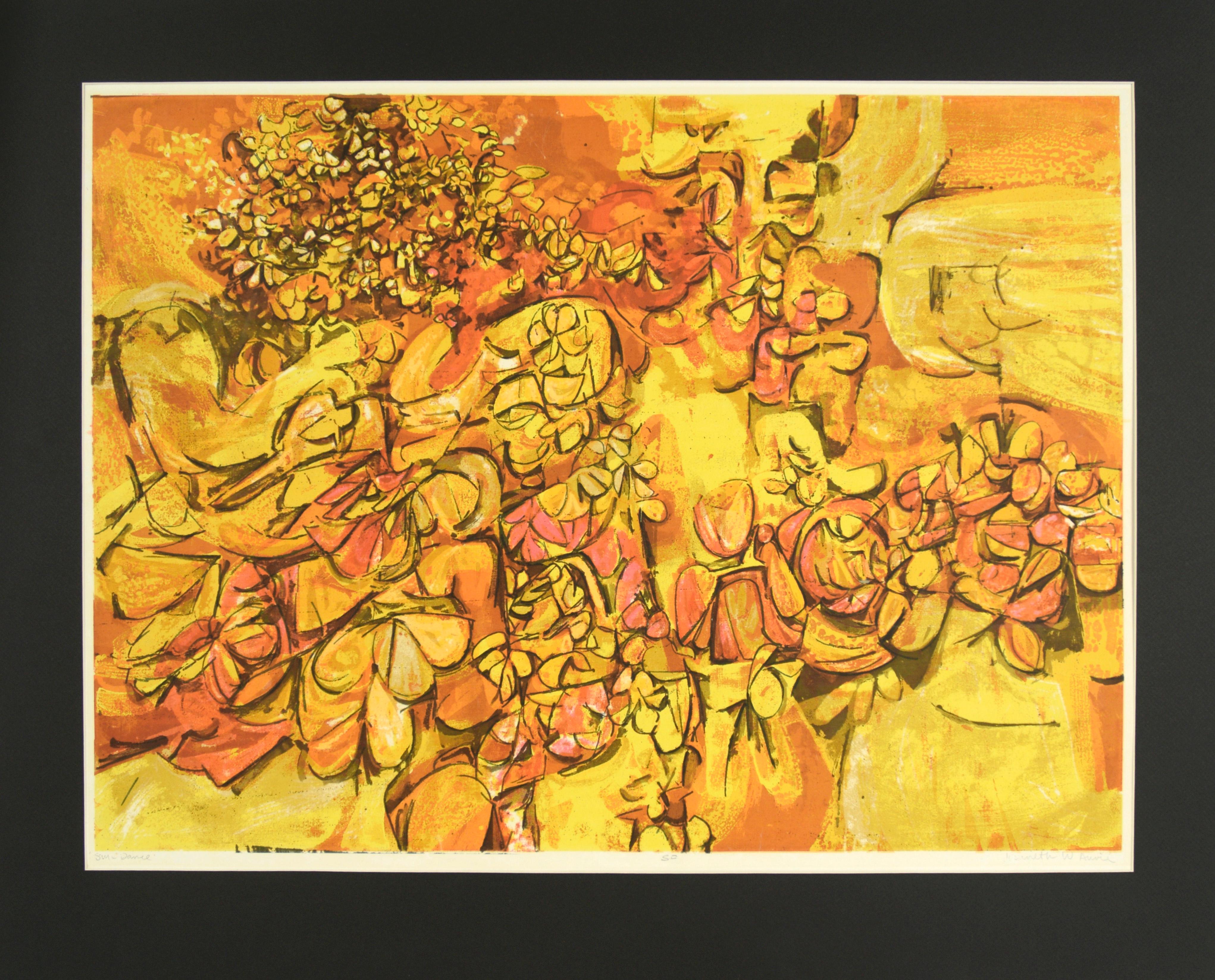 Kenneth W. Auvil Landscape Print – "Sun Dance" Vibrant Mid Century Serigraph