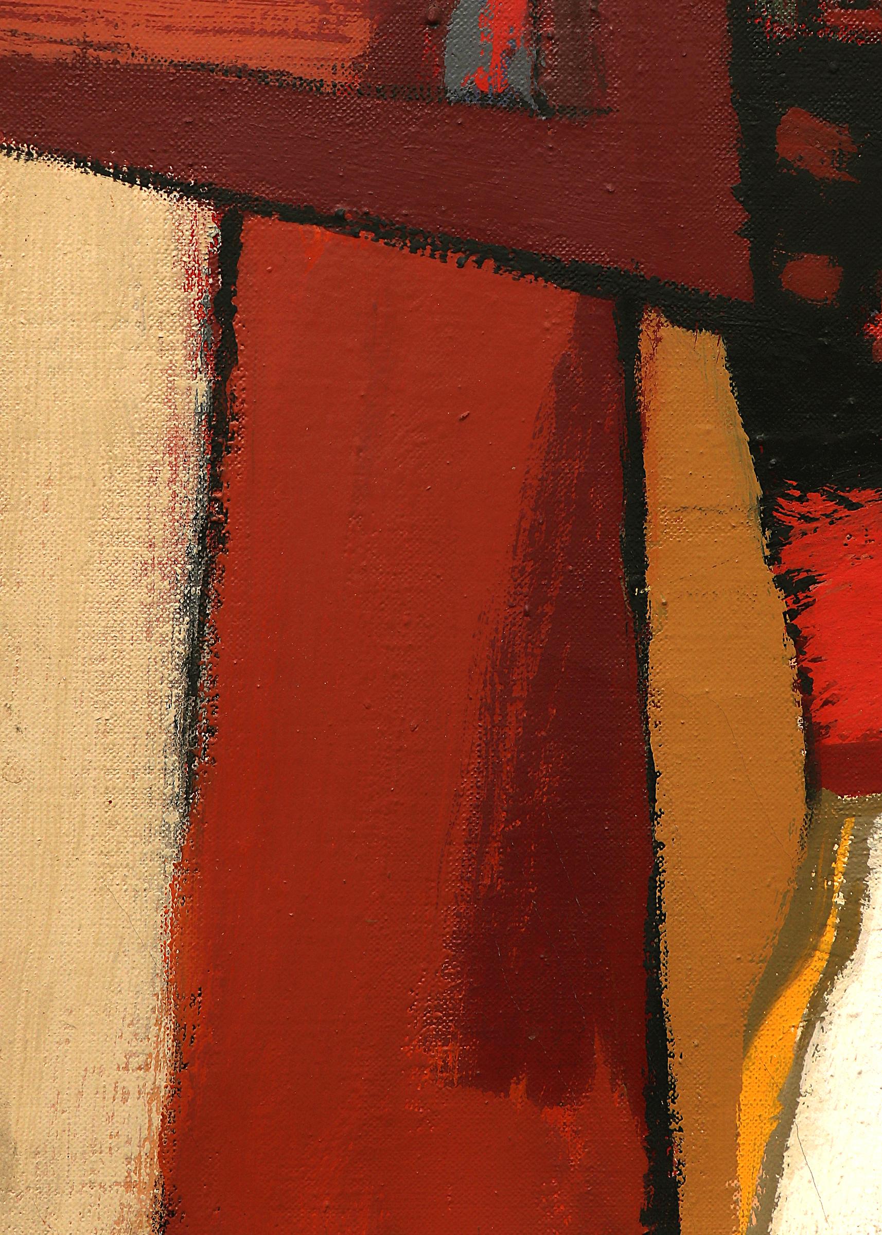 Arizona, Quadro a olio astratto incorniciato del 1955, rosa arancio, lilla, nero 2