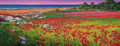 Summer's Lease - Pittura del campo di papaveri e del paesaggio costiero