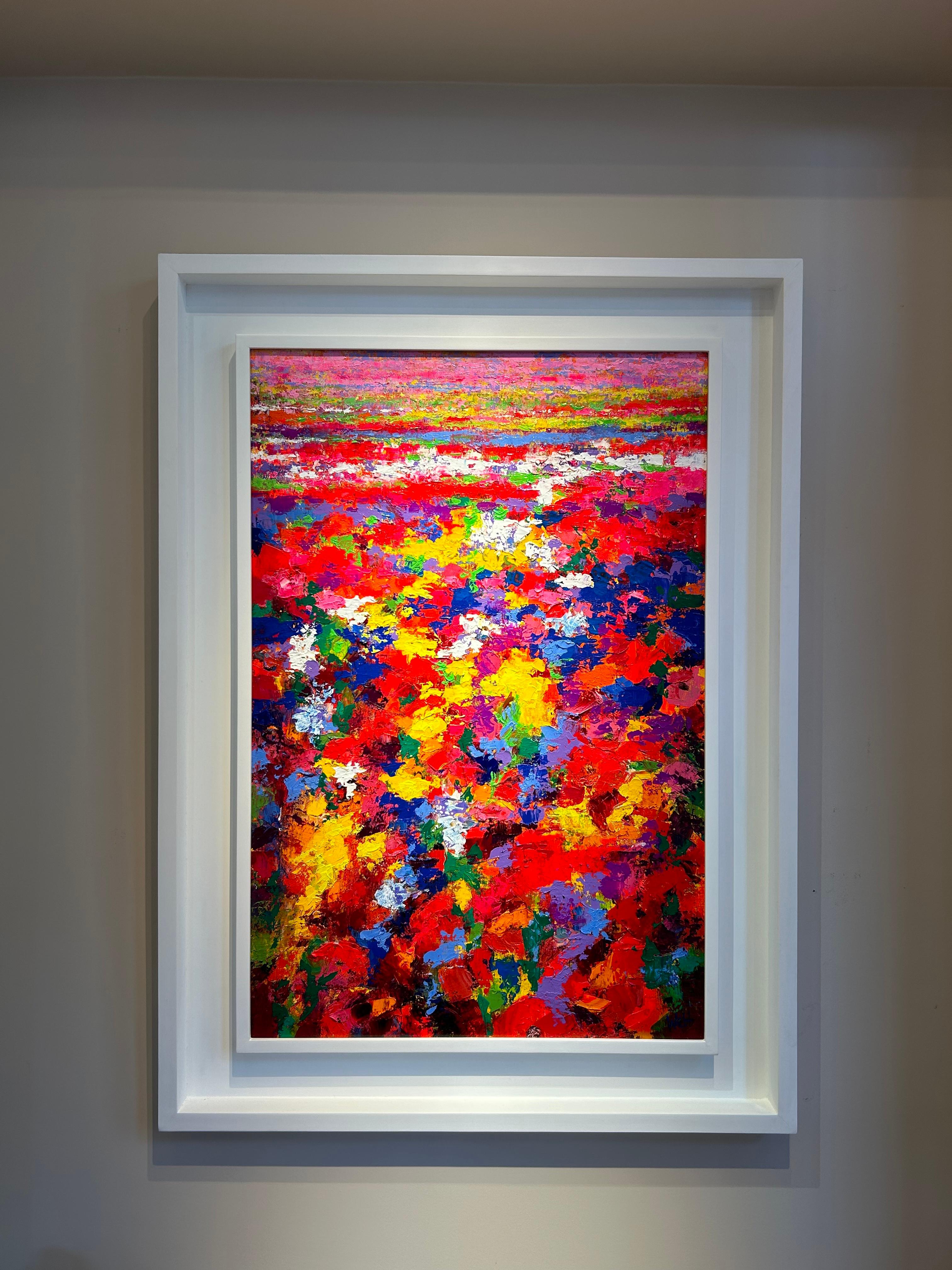 Wildblumen, Abstraktes Gemälde eines Wildblumenfeldes (Braun), Landscape Painting, von Kenneth Webb