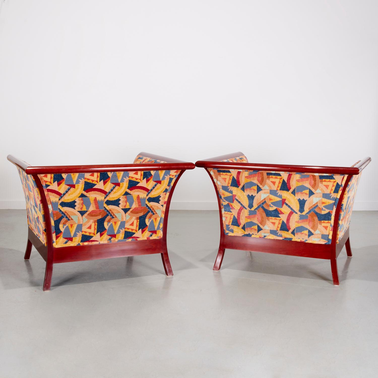 20th Century Kenneth Winslow Club Chairs in Deco Inspired Clarence House Cut Velvet Jacquard
